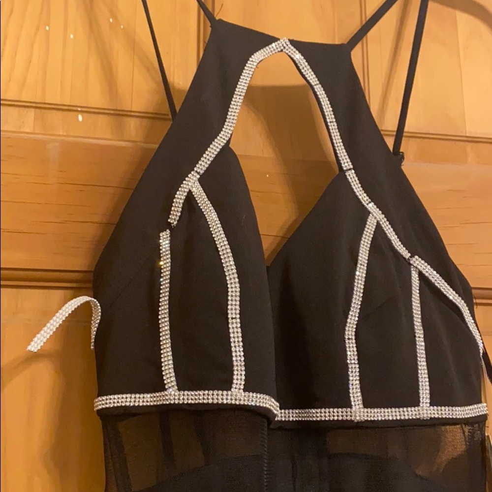 Black Beaded Mesh Formal Dress